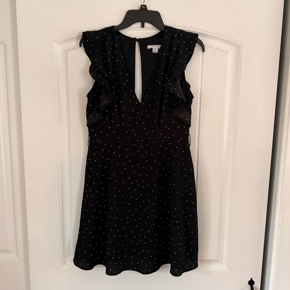 FAVLUX Black Mini Dress with Polka Dots - Picture 1 of 5